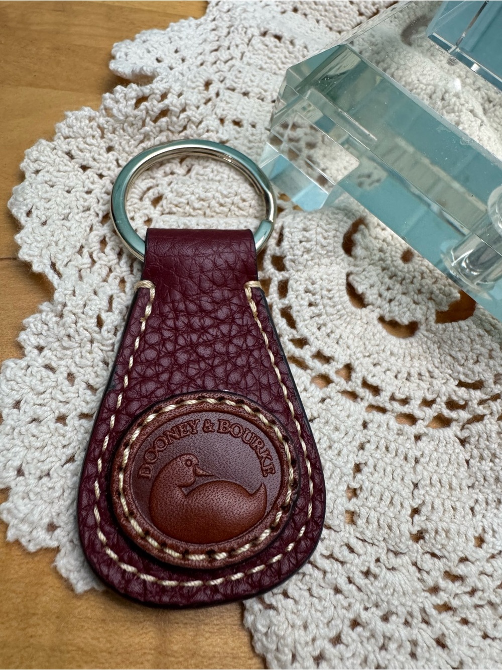 Dooney & Bourke Burgundy and Brown Leather Key Fob